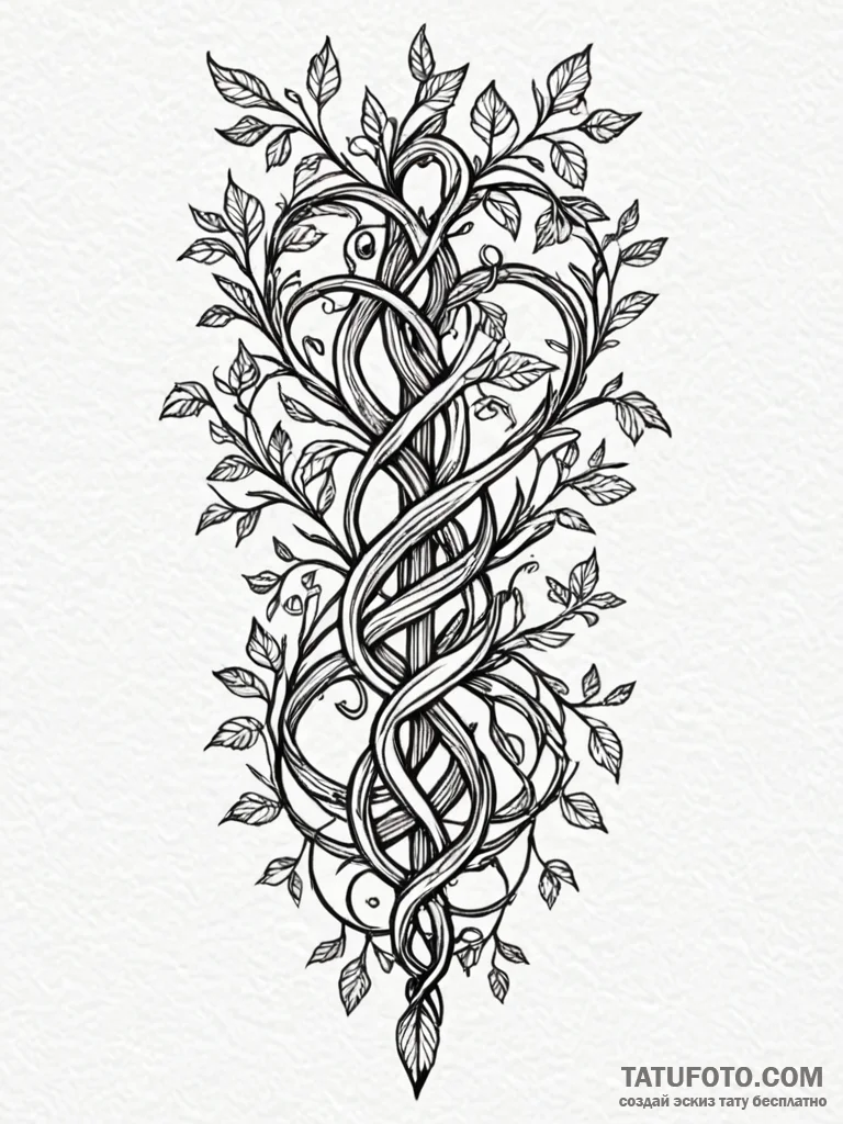 Druid staff entwined with vines, concept art... - эскиз тату (№1751819437_0, 06.07.2025 16:30) — Tatufoto.com