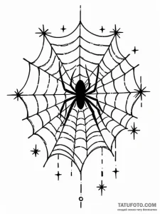 Spider web catching falling stars, ink illust... - эскиз тату (№1751819689_0, 06.07.2025 16:34) — Tatufoto.com