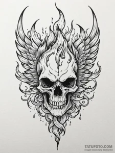 Phoenix skull crowned with flame, tattoo flas... - эскиз тату (№1751819980_0, 06.07.2025 16:39) — Tatufoto.com