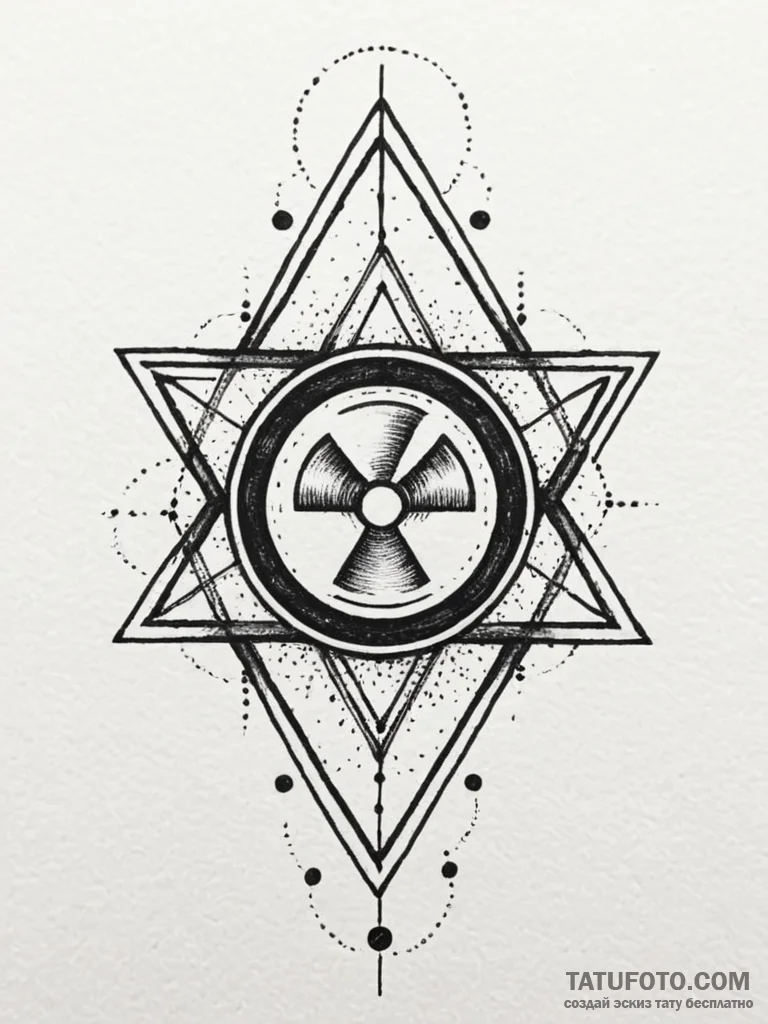 The radiation symbol, ink illustration for ta… — эскиз тату (№1751820148_0, 06.07.2025 16:42) — Tatufoto.com