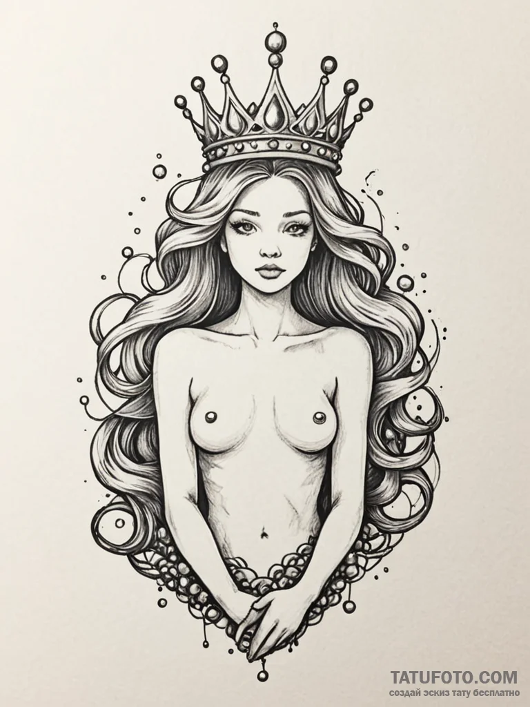 Abyssal mermaid with a crown of luminous pear... - эскиз тату (№1751820572_0, 06.07.2025 16:49) — Tatufoto.com