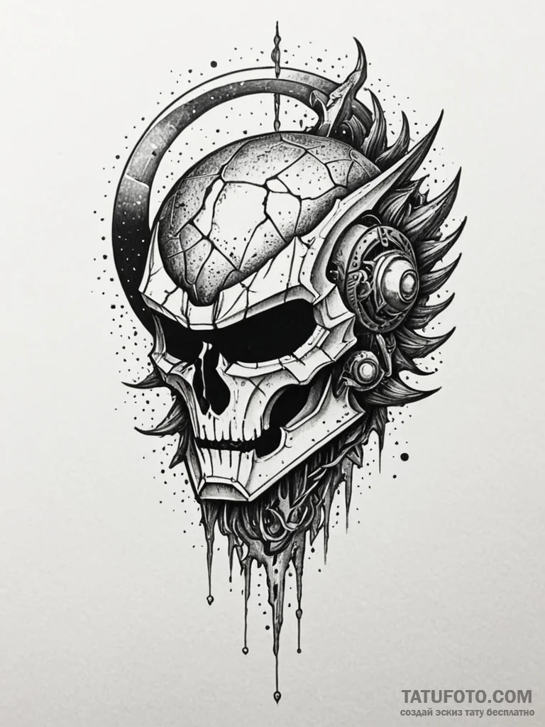 Jagged helm beneath shattered moon, tattoo dr... - эскиз тату (№1751820742_0, 06.07.2025 16:52) — Tatufoto.com