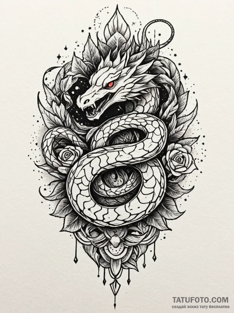 Nebula serpent crowned with light, tattoo fla... - эскиз тату (№1751820827_0, 06.07.2025 16:53) — Tatufoto.com