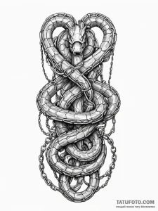 Abyssal serpent wrapped in chains, ink illust... - эскиз тату (№1751820912_0, 06.07.2025 16:55) — Tatufoto.com