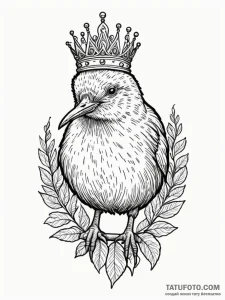 Kiwi bird with bone crown, ink illustration f... - эскиз тату (№1751820997_0, 06.07.2025 16:56) — Tatufoto.com
