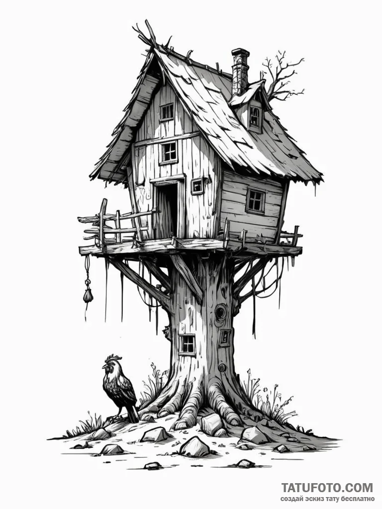 Baba yaga's hut on chicken legs, concept art... - эскиз тату (№1751821250_0, 06.07.2025 17:00) — Tatufoto.com