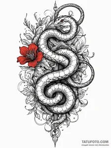 Ruby serpent beneath spectral bloom, artistic... - эскиз тату (№1751821420_0, 06.07.2025 17:03) — Tatufoto.com