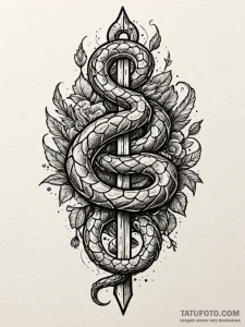 Crimson serpent coiled around blade, tattoo f... - эскиз тату (№1751821843_0, 06.07.2025 17:10) — Tatufoto.com