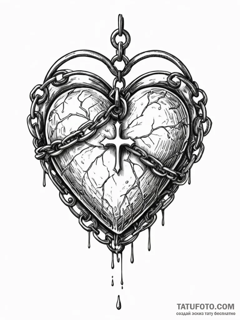 Chained heart encased in ice, tattoo drawing… — эскиз тату (№1751822135_0, 06.07.2025 17:15) — Tatufoto.com