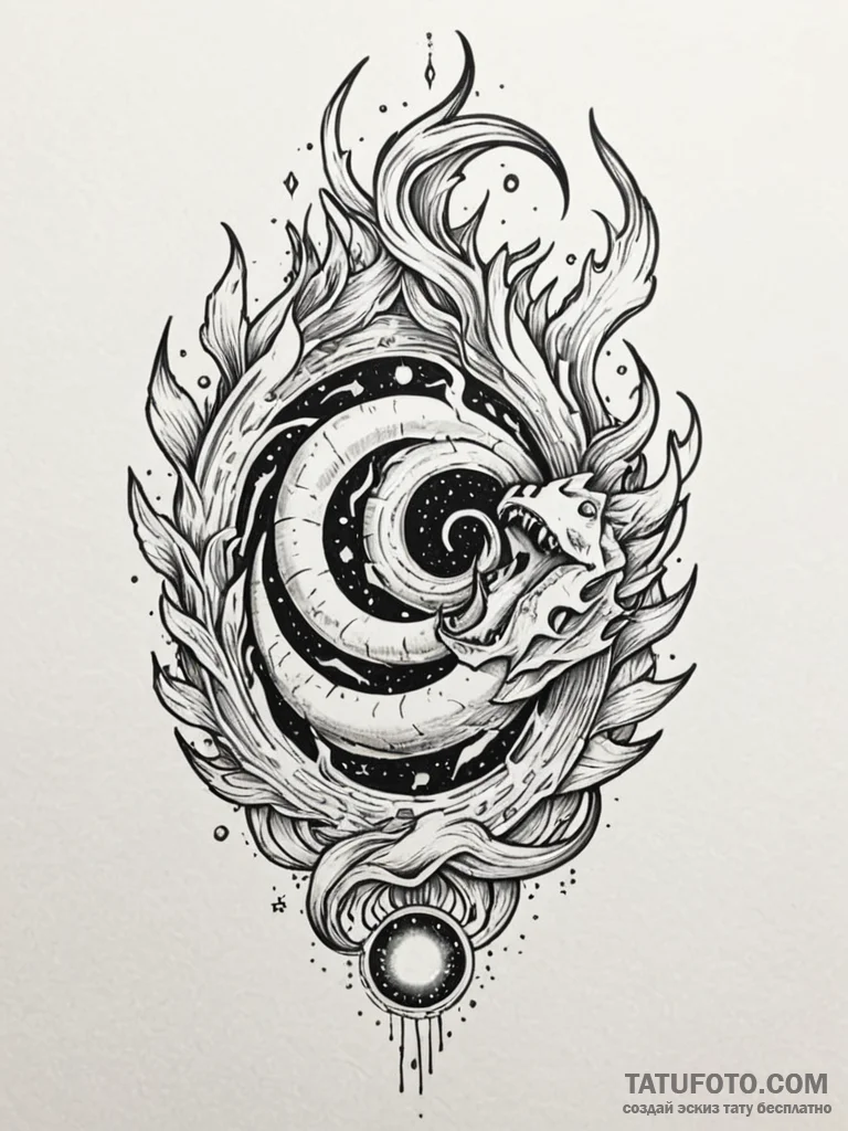 Jade relic devouring celestial flame, artisti... - эскиз тату (№1751822472_0, 06.07.2025 17:21) — Tatufoto.com
