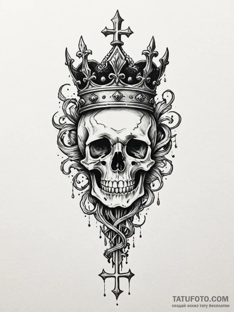 Crown of bone held aloft, tattoo sketch desig... - эскиз тату (№1751822555_0, 06.07.2025 17:22) — Tatufoto.com