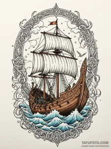Viking longship in a storm, tattoo sketch des... - эскиз тату (№1751822891_0, 06.07.2025 17:28) — Tatufoto.com