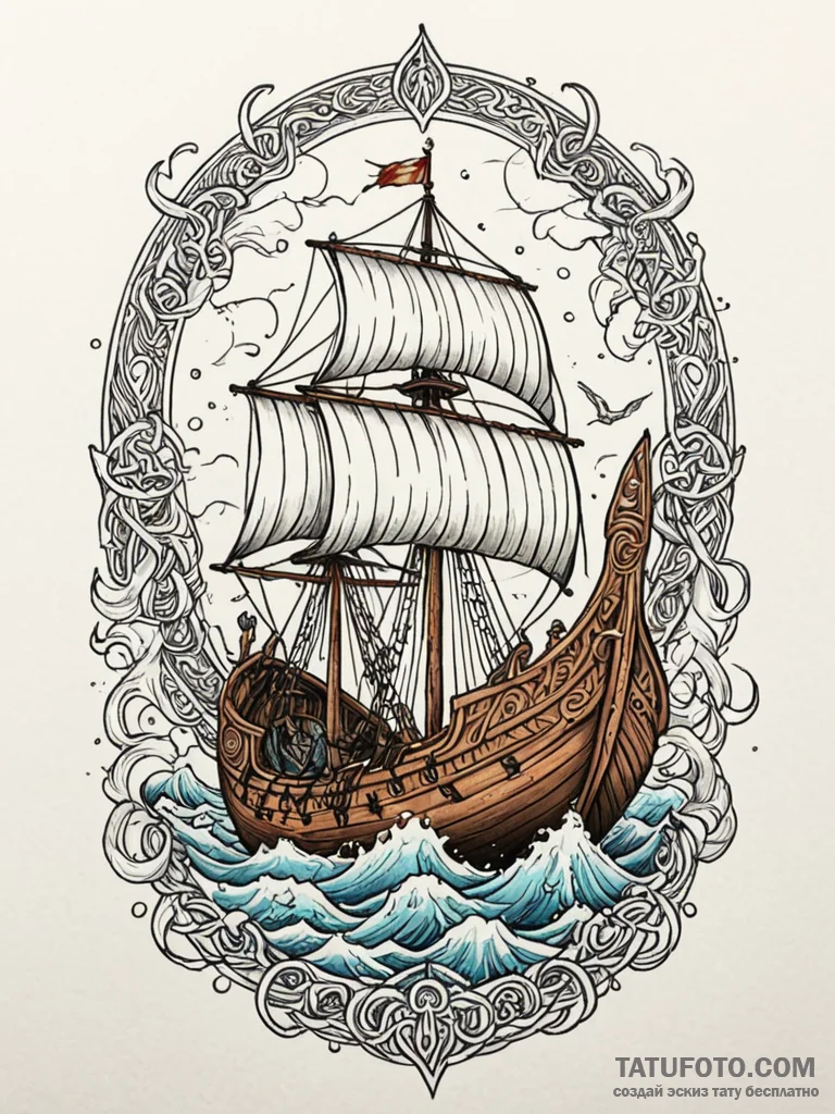 Viking longship in a storm, tattoo sketch des… — эскиз тату (№1751822891_0, 06.07.2025 17:28) — Tatufoto.com