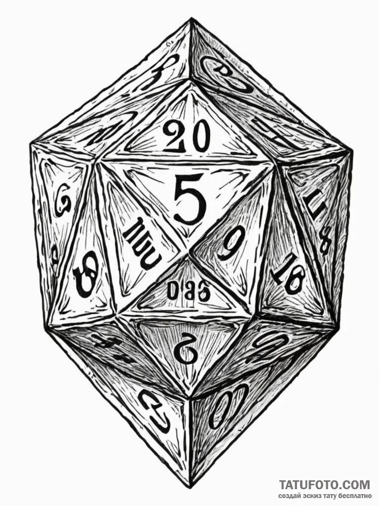 A d20 die from dungeons & dragons, artistic t... - эскиз тату (№1751823649_0, 06.07.2025 17:40) — Tatufoto.com
