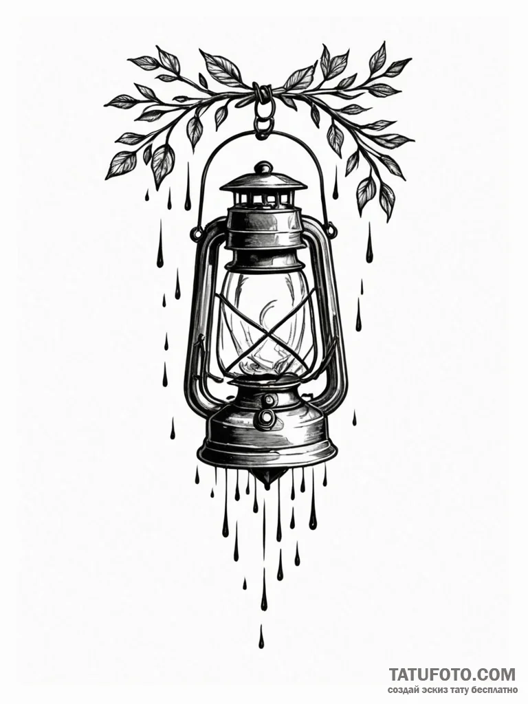 Rain-soaked lantern swinging in storm, tattoo... - эскиз тату (№1751823984_0, 06.07.2025 17:46) — Tatufoto.com