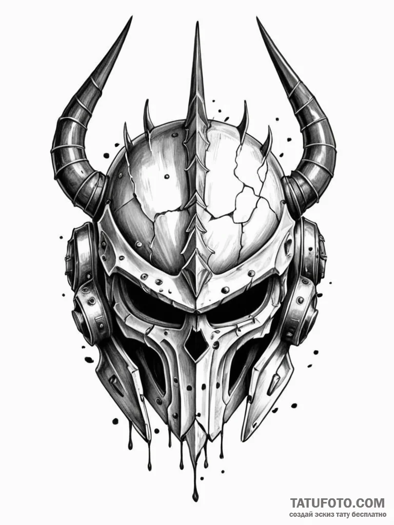 Apocalyptic helm cracked open, tattoo sketch... - эскиз тату (№1751824067_0, 06.07.2025 17:47) — Tatufoto.com