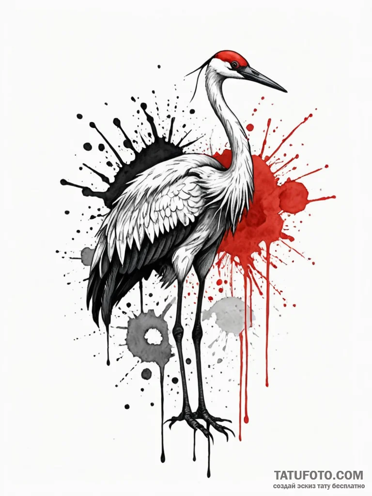 Crane, ink illustration for tattoo, black and... - эскиз тату (№1751824151_0, 06.07.2025 17:49) — Tatufoto.com