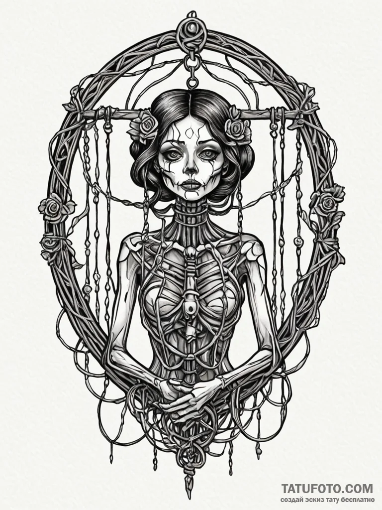 Puppet strings tangled in bone cage, tattoo f... - эскиз тату (№1751824237_0, 06.07.2025 17:50) — Tatufoto.com