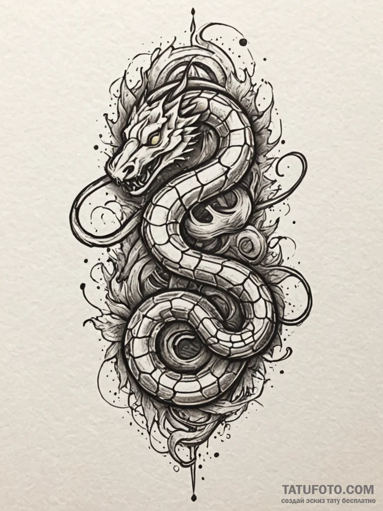 Glyph-etched serpent through spectral rift, t... - эскиз тату (№1751824406_0, 06.07.2025 17:53) — Tatufoto.com