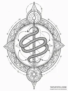 Glyph-etched serpent beneath celestial spire,... - эскиз тату (№1751824490_0, 06.07.2025 17:54) — Tatufoto.com