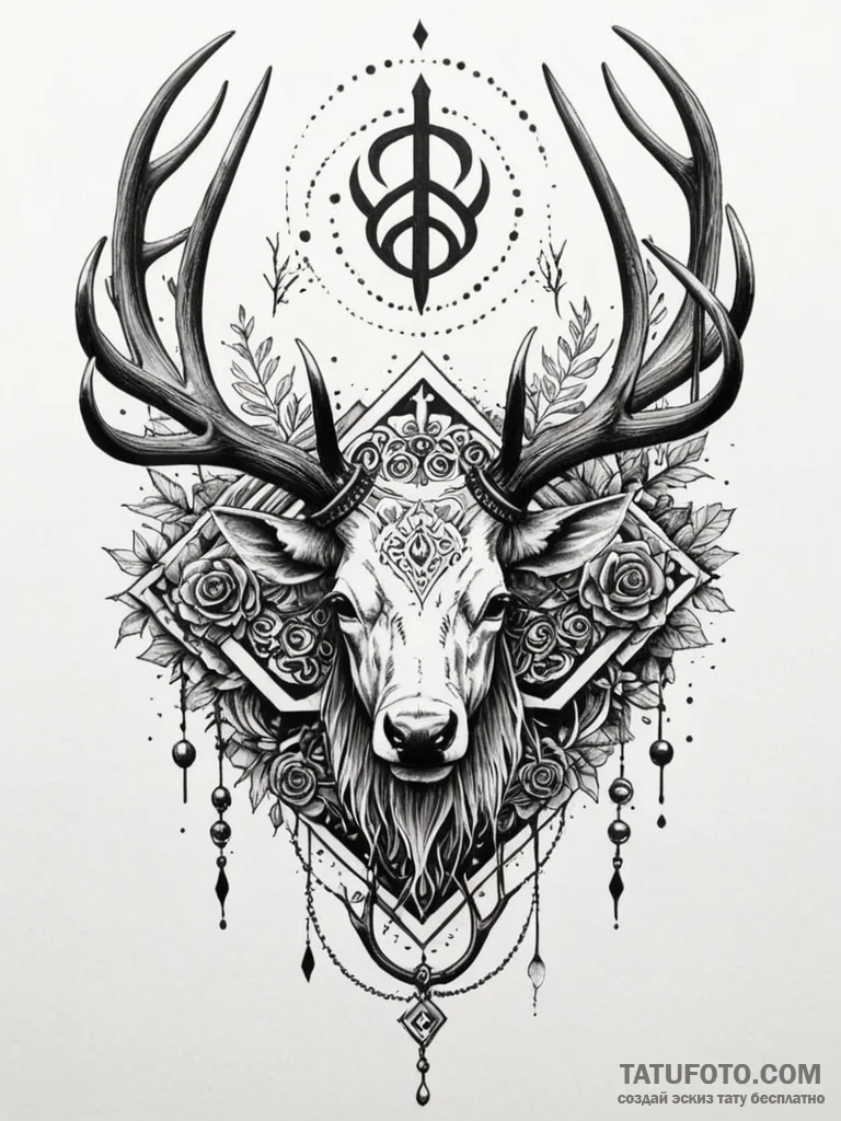 Iron antlers crowned with runes, tattoo line... - эскиз тату (№1751824574_0, 06.07.2025 17:56) — Tatufoto.com