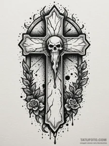 Tombstone cracked and bleeding light, tattoo... - эскиз тату (№1751824658_0, 06.07.2025 17:57) — Tatufoto.com