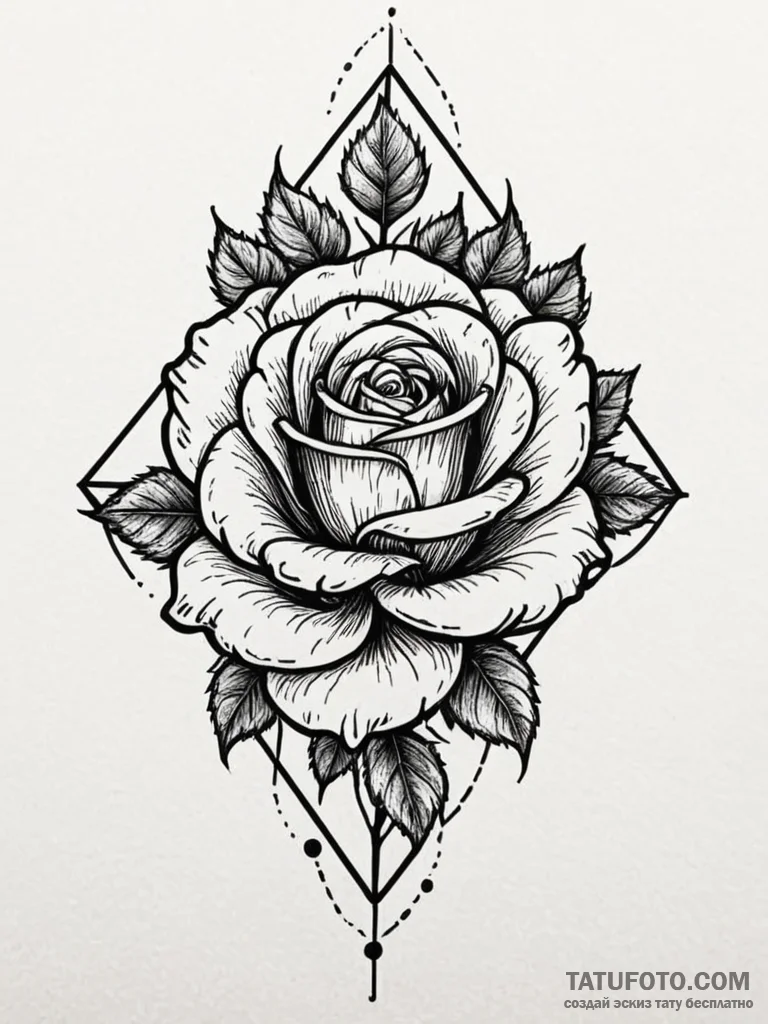 Glyph-etched rose beneath spectral tree, tatt... - эскиз тату (№1751825000_0, 06.07.2025 18:03) — Tatufoto.com