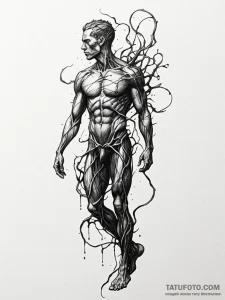 Entangled roots forming a human silhouette, c... - эскиз тату (№1751825251_0, 06.07.2025 18:07) — Tatufoto.com