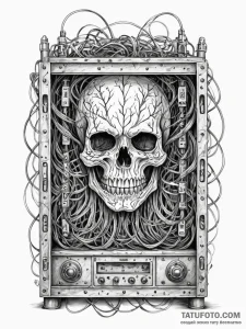 Network server rack, with a ghostly face visi... - эскиз тату (№1751825672_0, 06.07.2025 18:14) — Tatufoto.com