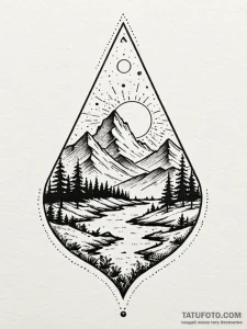 Teardrop containing a tiny, detailed landscap... - эскиз тату (№1751825756_0, 06.07.2025 18:15) — Tatufoto.com