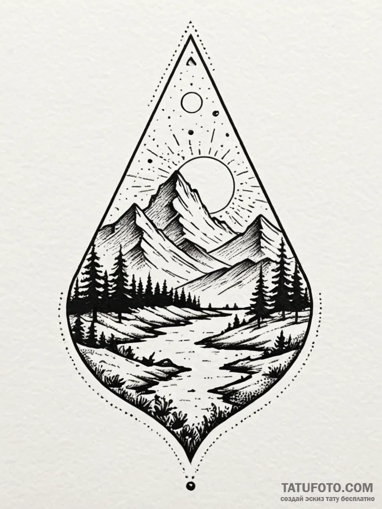 Teardrop containing a tiny, detailed landscap… — эскиз тату (№1751825756_0, 06.07.2025 18:15) — Tatufoto.com