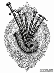 A detailed bagpipe instrument, celtic culture... - эскиз тату (№1751825840_0, 06.07.2025 18:17) — Tatufoto.com