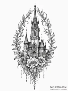 Haunted bloom beneath bone spire, tattoo draw... - эскиз тату (№1751826261_0, 06.07.2025 18:24) — Tatufoto.com