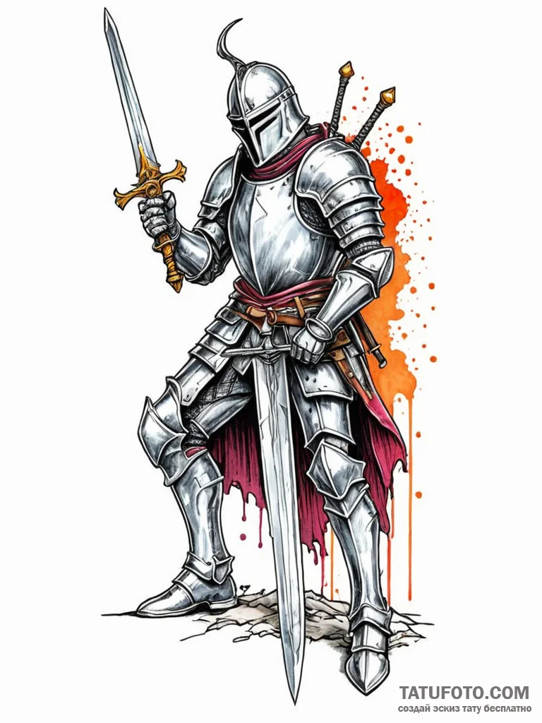 Wounded knight leaning on his greatsword, tat... - эскиз тату (№1751826429_0, 06.07.2025 18:27) — Tatufoto.com