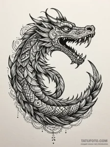 Feathered serpent encircling moon, artistic t... - эскиз тату (№1751826848_0, 06.07.2025 18:34) — Tatufoto.com