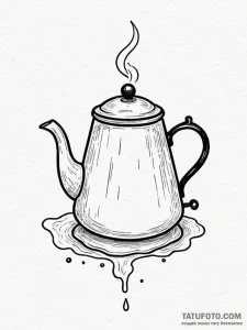 Kettle emitting spectral mist, tattoo drawing... - эскиз тату (№1751827016_0, 06.07.2025 18:36) — Tatufoto.com