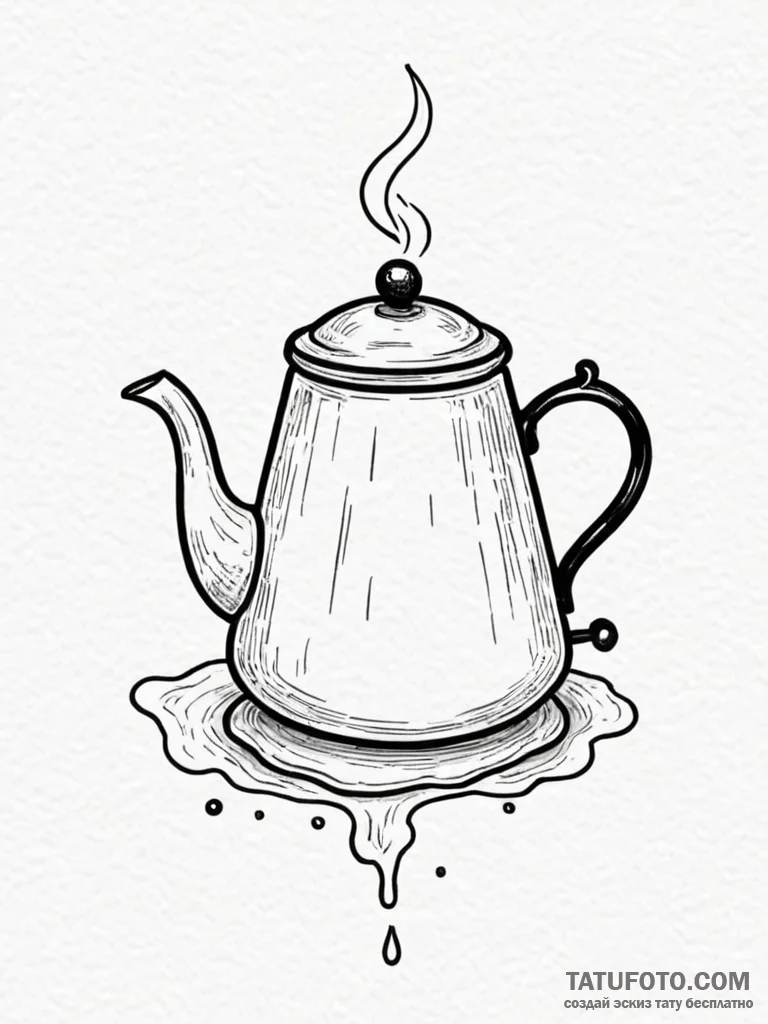 Kettle emitting spectral mist, tattoo drawing... - эскиз тату (№1751827016_0, 06.07.2025 18:36) — Tatufoto.com