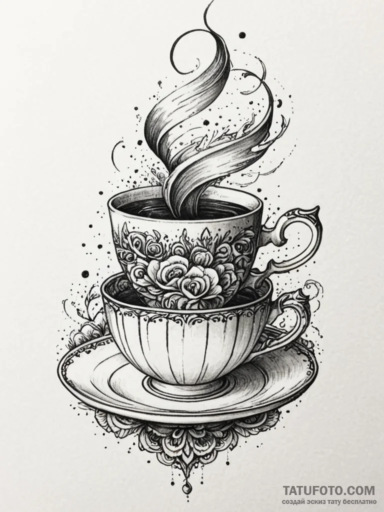 Tornado in a teacup, tattoo flash sheet desig... - эскиз тату (№1751828025_0, 06.07.2025 18:53) — Tatufoto.com