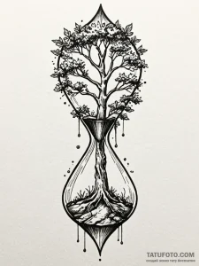 Hourglass with a living tree growing inside,... - эскиз тату (№1751828194_0, 06.07.2025 18:56) — Tatufoto.com