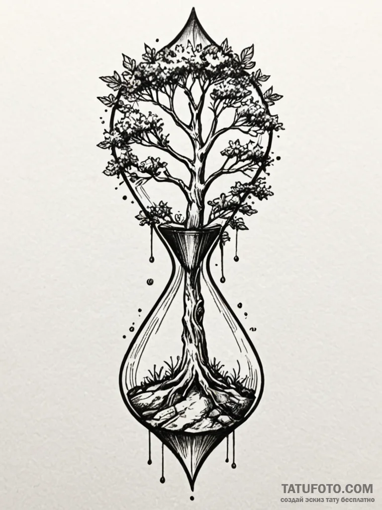 Hourglass with a living tree growing inside,... - эскиз тату (№1751828194_0, 06.07.2025 18:56) — Tatufoto.com