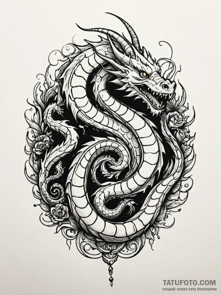 Animated dragon curled on treasure, concept a… — эскиз тату (№1751828280_0, 06.07.2025 18:58) — Tatufoto.com