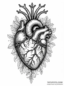 Anatomical heart, tattoo line art, moderately... - эскиз тату (№1751828450_0, 06.07.2025 19:00) — Tatufoto.com