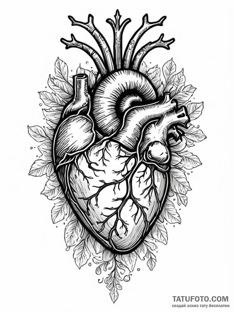 Anatomical heart, tattoo line art, moderately… — эскиз тату (№1751828450_0, 06.07.2025 19:00) — Tatufoto.com