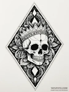 Queen of spades card with a skull face, tatto... - эскиз тату (№1751828533_0, 06.07.2025 19:02) — Tatufoto.com