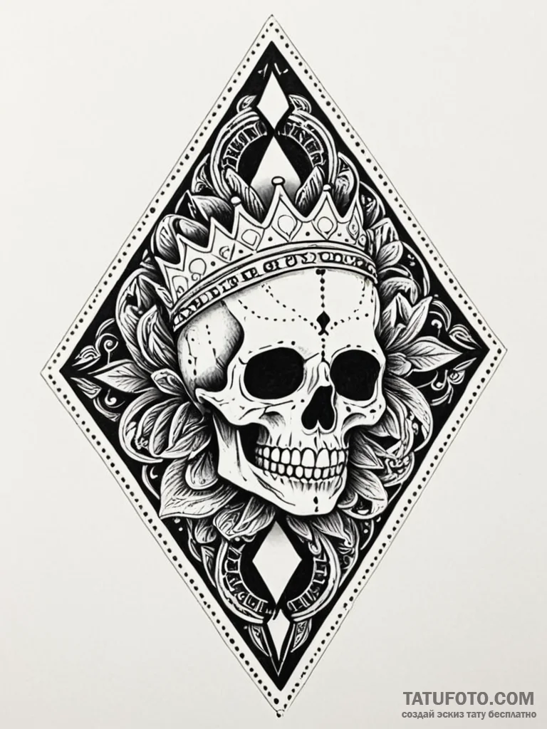 Queen of spades card with a skull face, tatto... - эскиз тату (№1751828533_0, 06.07.2025 19:02) — Tatufoto.com