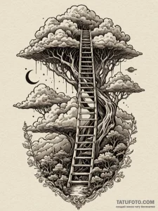 Bone ladder ascending into dark clouds, conce... - эскиз тату (№1751828784_0, 06.07.2025 19:06) — Tatufoto.com