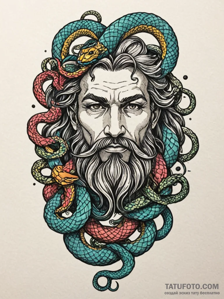 Gorgon's head, but male, with a beard of writ... - эскиз тату (№1751828869_0, 06.07.2025 19:07) — Tatufoto.com