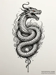 Animated fire serpent in motion, tattoo drawi... - эскиз тату (№1751829291_0, 06.07.2025 19:14) — Tatufoto.com