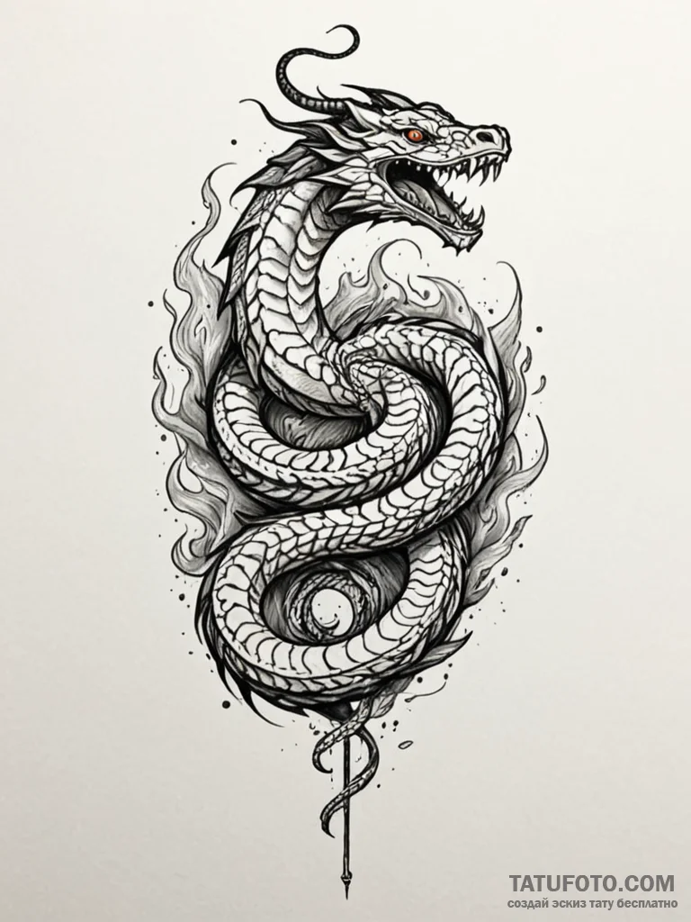 Animated fire serpent in motion, tattoo drawi… — эскиз тату (№1751829291_0, 06.07.2025 19:14) — Tatufoto.com