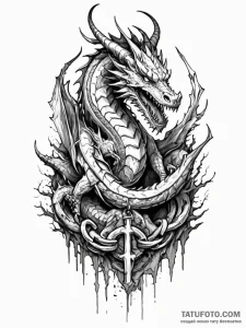 Abyssal dragon chained to ruins, artistic tat... - эскиз тату (№1751829461_0, 06.07.2025 19:17) — Tatufoto.com